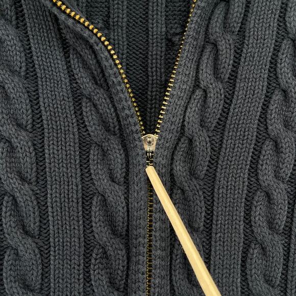 LL BEAN Sweater Womens 3X Plus Cable Knit Mock Neck Full Zip Cotton Blue - Picture 11 of 14